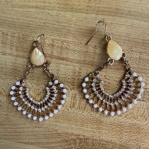Costume jewelry boho dangle drop earrings faux gold and silver with yellow gem